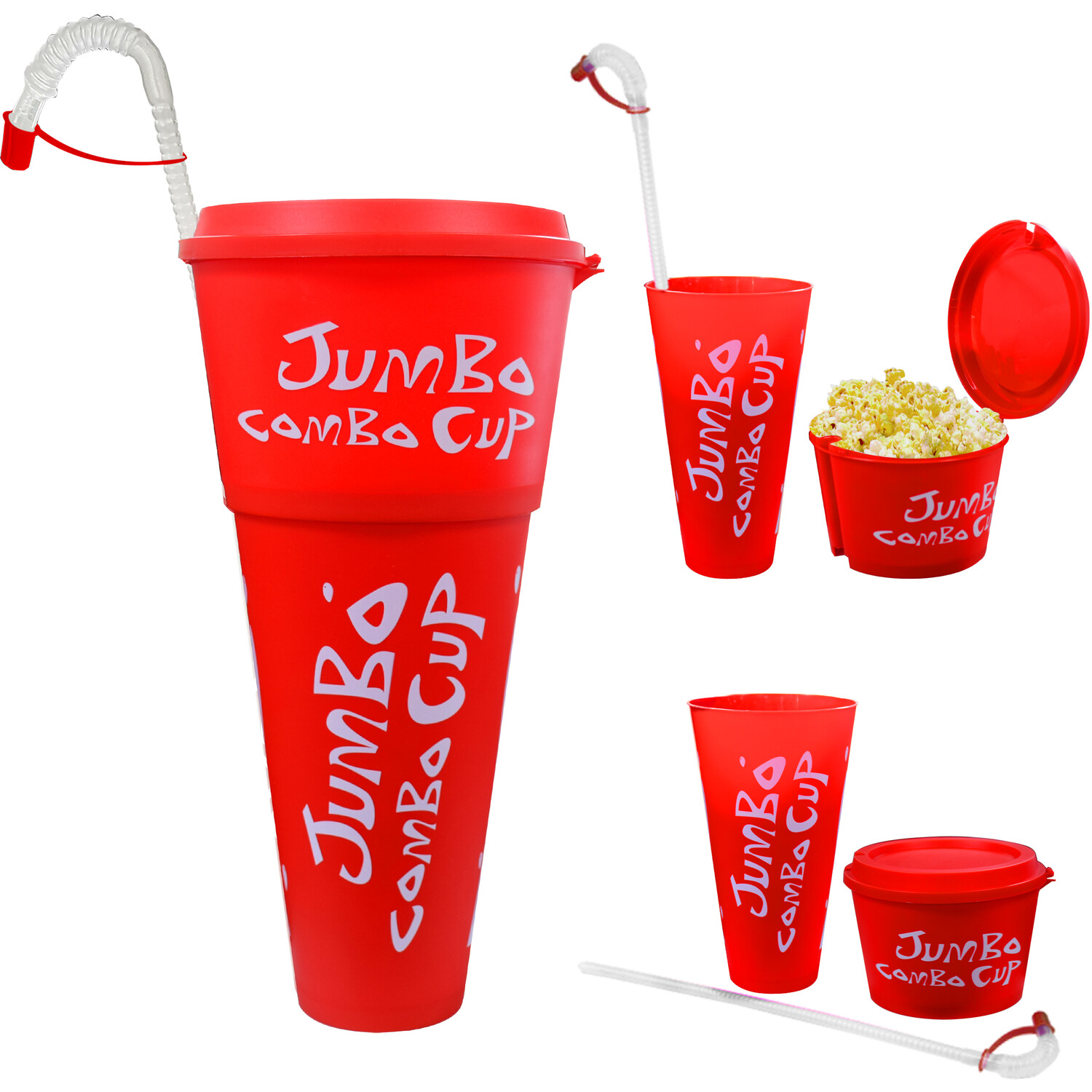 Jumbo Drink and Snack Red Combo Cup with Straw Image