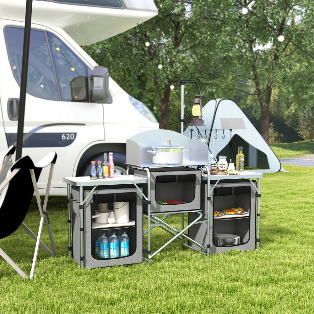 Outsunny Aluminium Foldable Camping Kitchen with 3 Fabric Cupboards Image 2