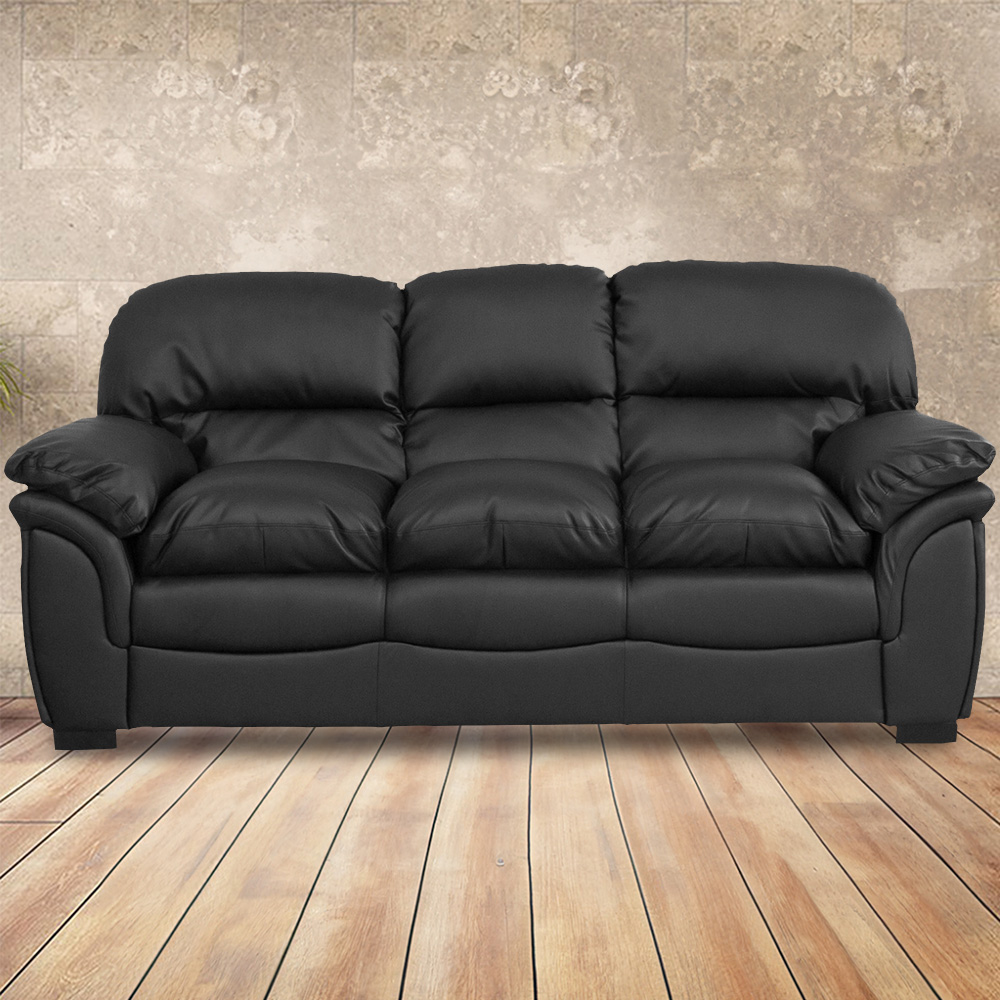 Leverton 3 Seater Black Bonded Leather Sofa Image 1