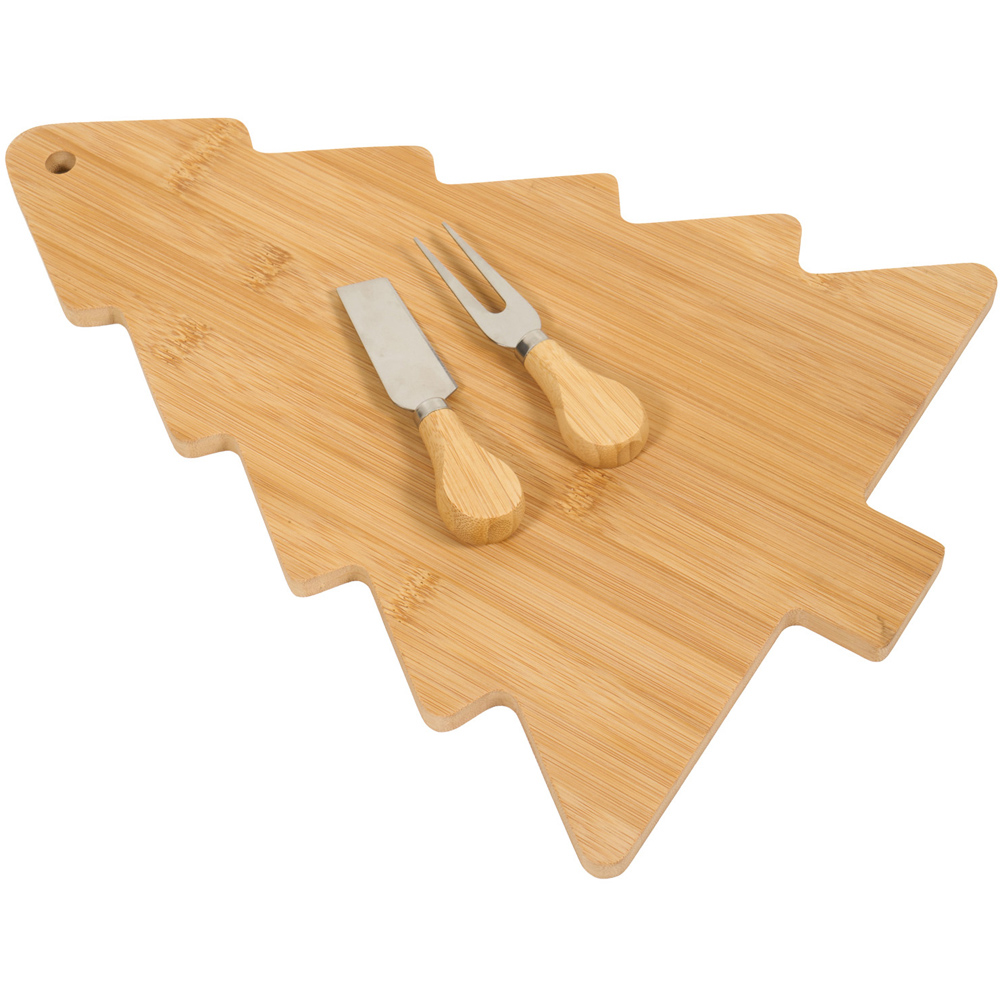 Christmas Tree Cheese Board with 2 Knives Natural Image 2