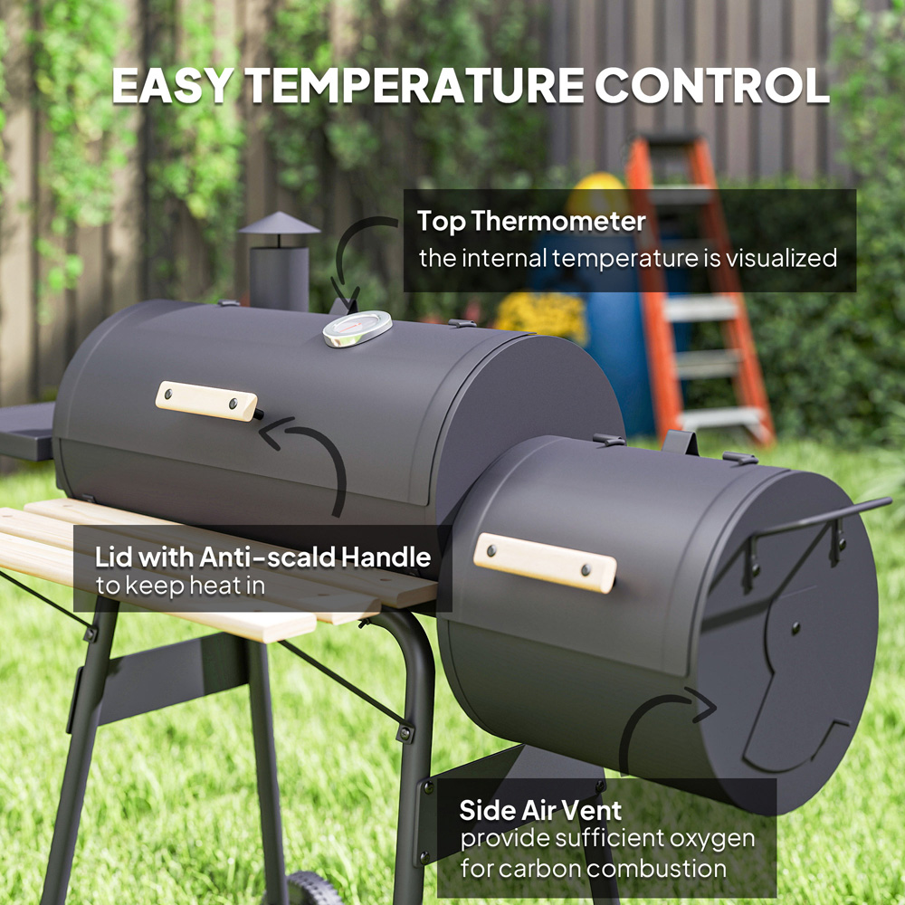 Outsunny Black Barrell Trolley Charcoal BBQ Grill Image 6