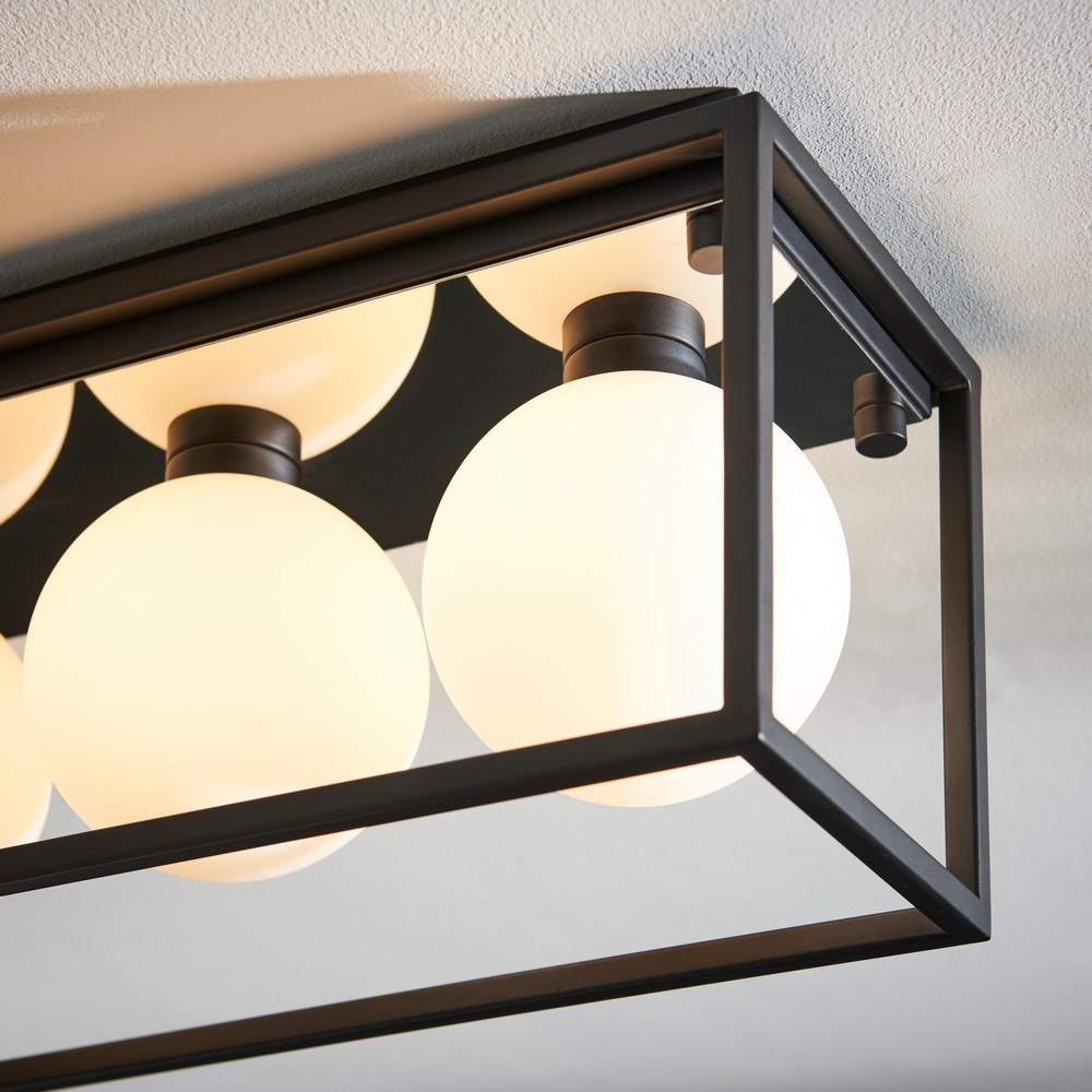 Merano Matera Matt Black and Matt Opal Glass Semi Flush Bathroom 3 Light Ceiling Light Image 5