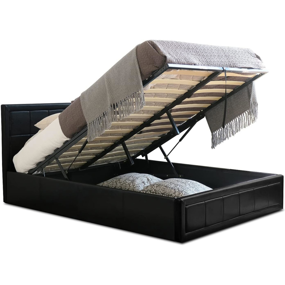 Home Treats Single Black Leather Ottoman Storage Bed Image 3