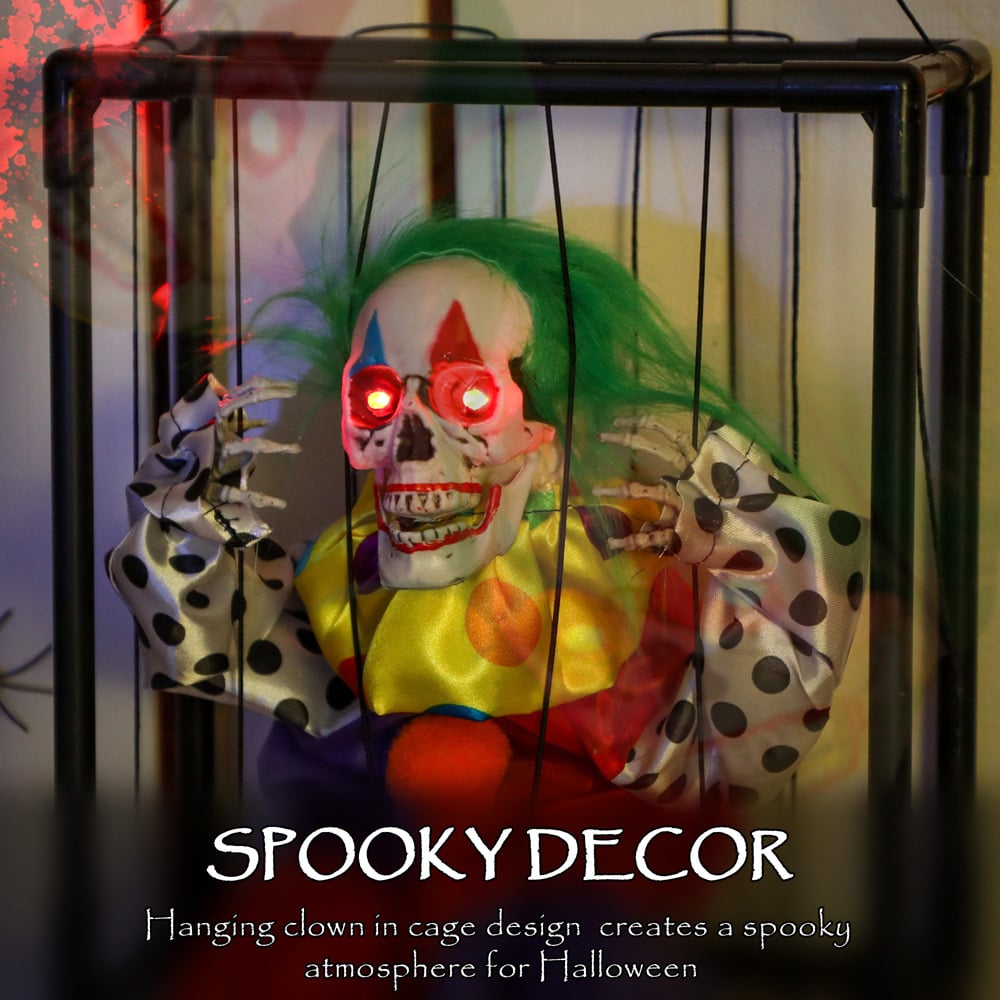 Outsunny Voice Activated Animatronics Hinging Clown in Cage Halloween Decoration 30 x 26cm Image 8
