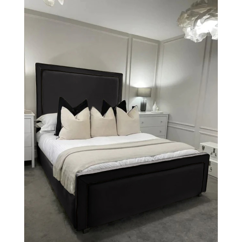 Eleganza Home Bianca Super King Size Black Plush Velvet Bed Frame with Headboard and Footboard Image 3