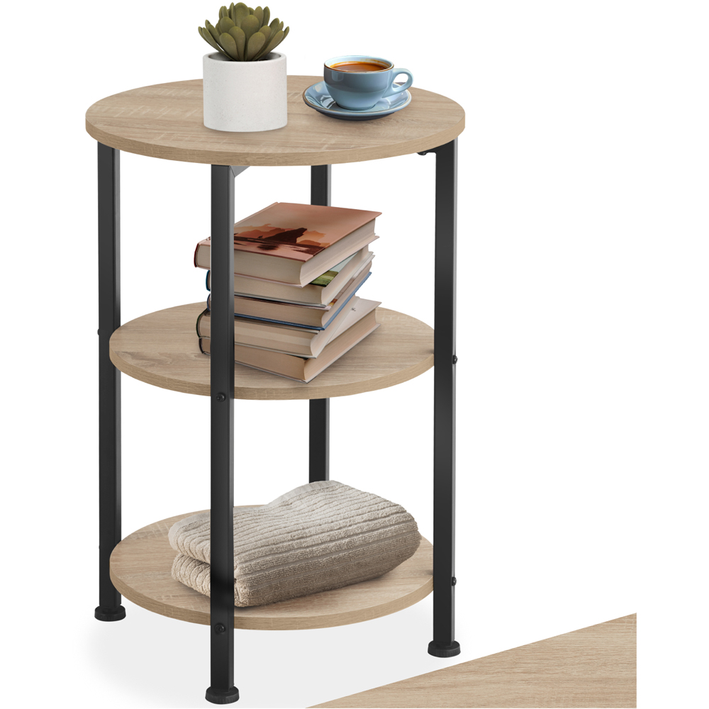 Tectake Colchester 2 Shelf Sonoma Oak Round Bedside Table Image 2
