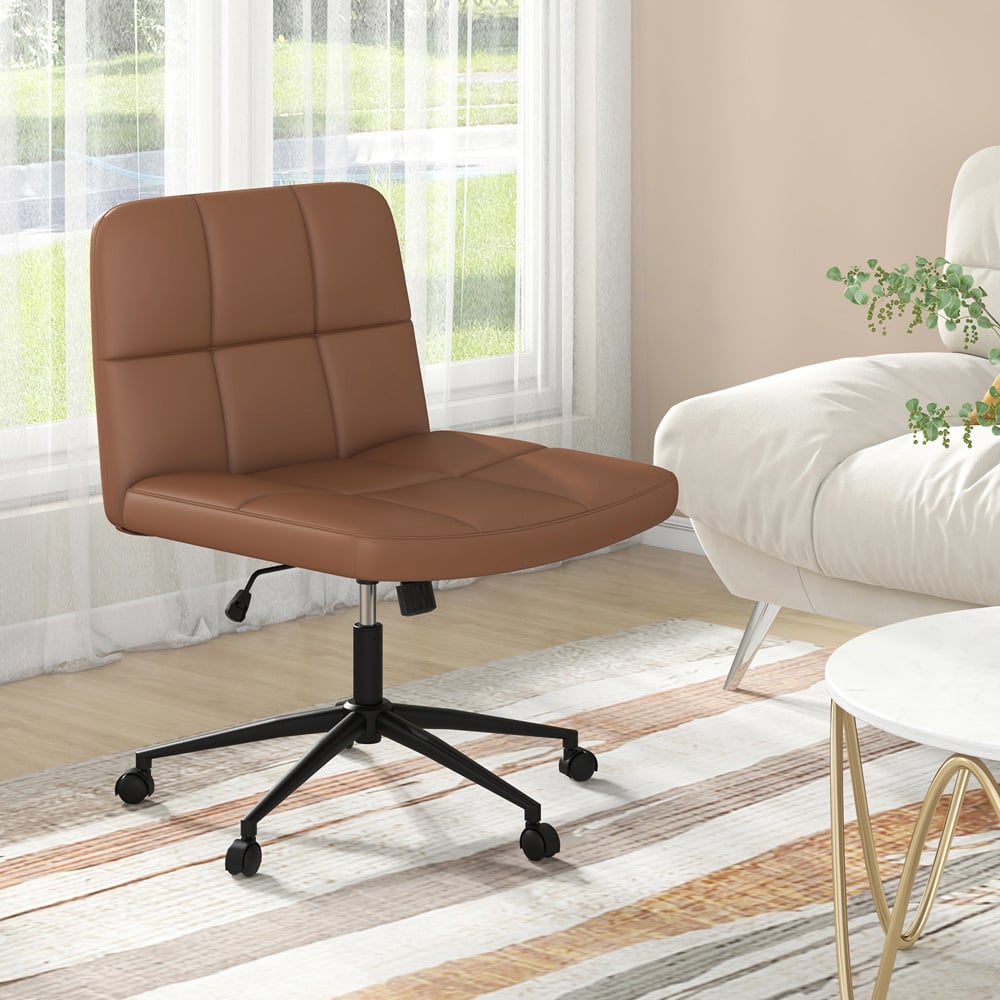 Costway Brown PU Leather Upholstered Office Chair Image 3