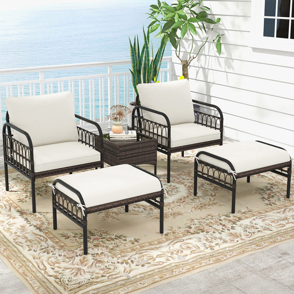 Costway 2 Seater White Ottoman Patio Conversation Set Image 1