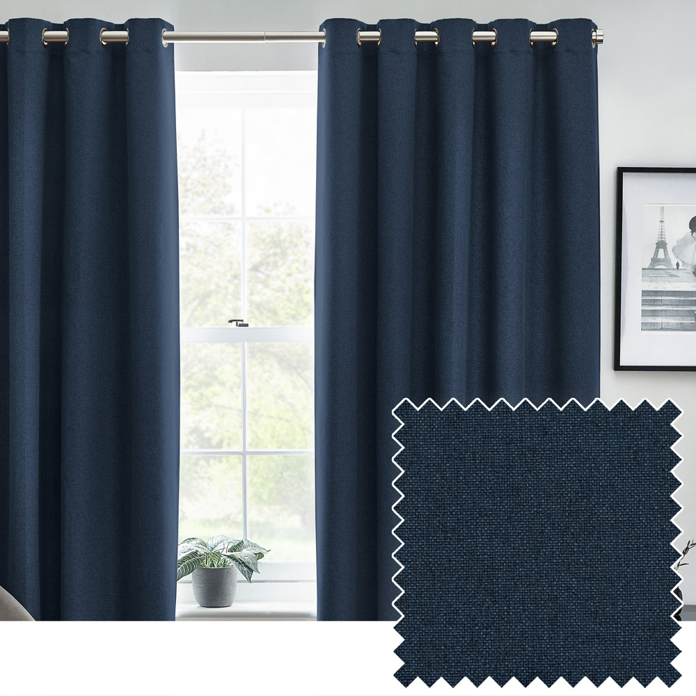 furn. Dawn Blue Textured Blackout Eyelet Curtains 229 x 229cm Image 5