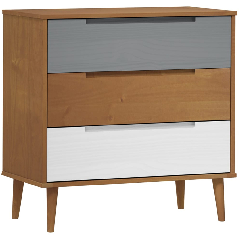 vidaXL 3 Drawer Brown Wooden Storage Cabinet Image 2