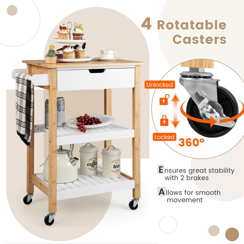 Costway Single Drawer Natural Bamboo Kitchen Island Trolley Image 8