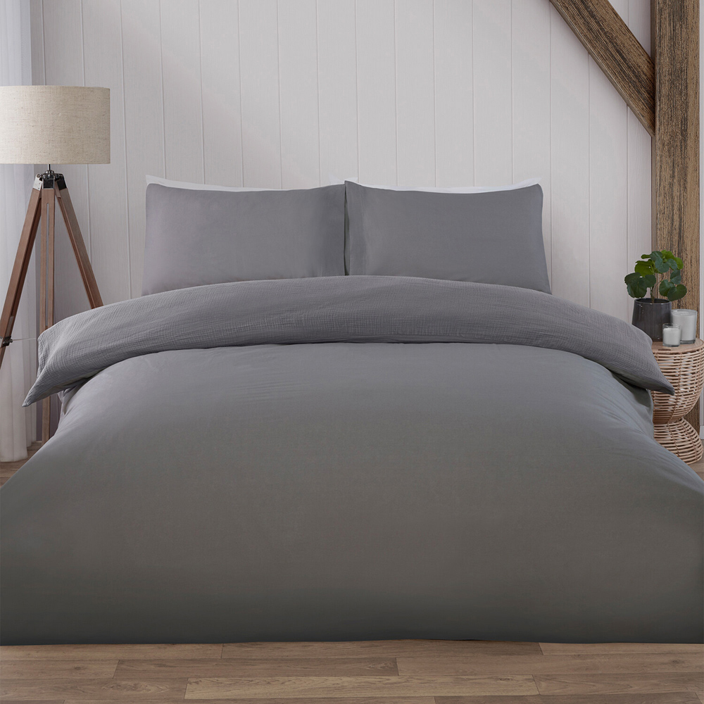 Cool Touch Cotton Duvet Set Grey Superking Image 1