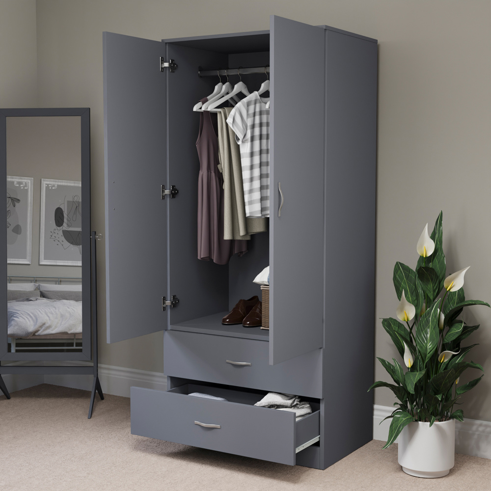 Vida Designs Riano 2 Door 2 Drawer Grey Wardrobe Image 4