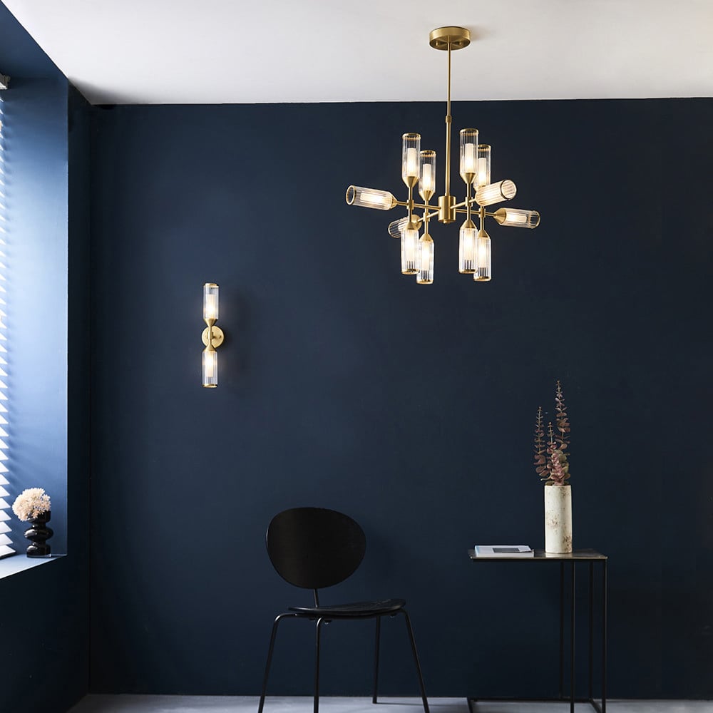 Merano Trieste Satin Brass and Frosted Glass 12 Light Ceiling Pendant Image 2