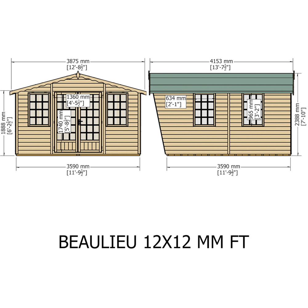 Shire Beaulieu 12 x 12ft Double Door Shiplap Apex Summerhouse Image 6