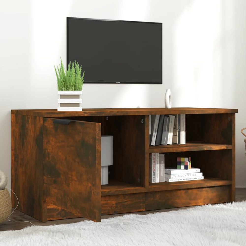 vidaXL Single Door 2 Open Shelf Smoked Oak TV Cabinet Image 1