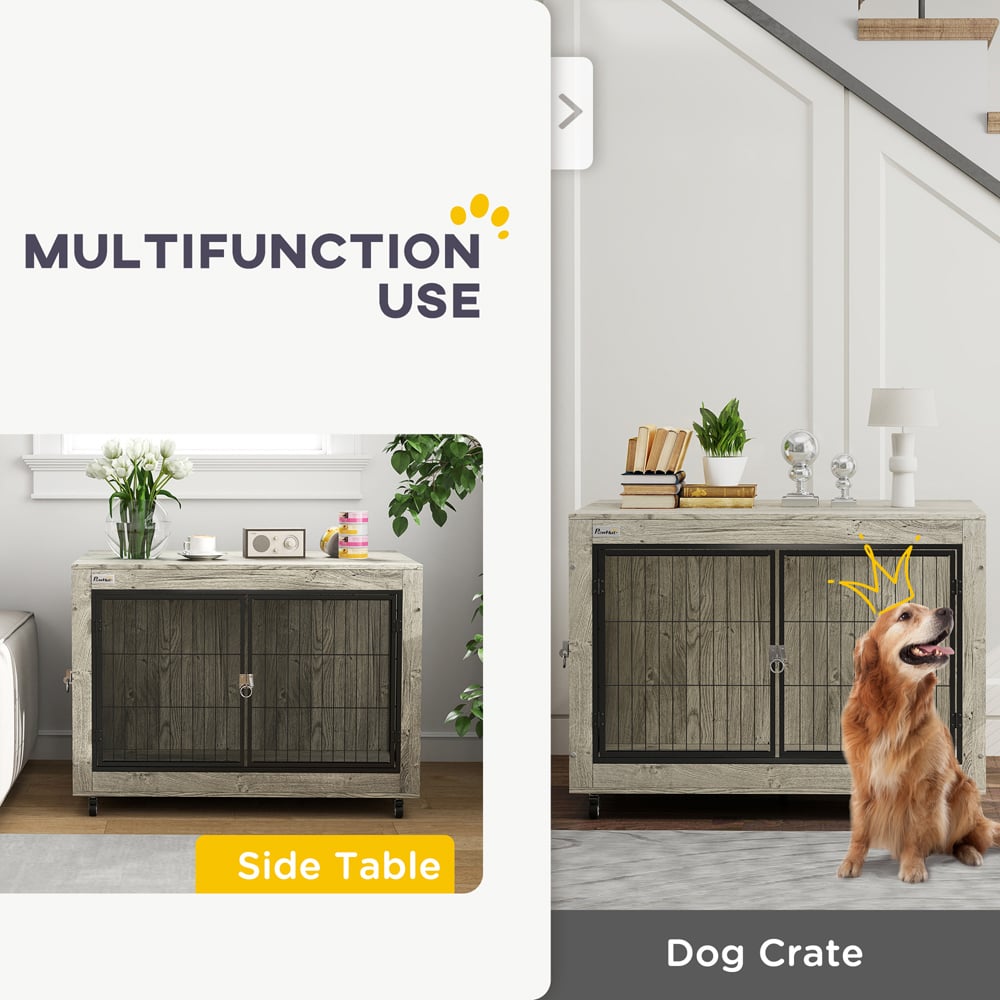 PawHut Large Dog Crate Furniture on Wheels Image 4