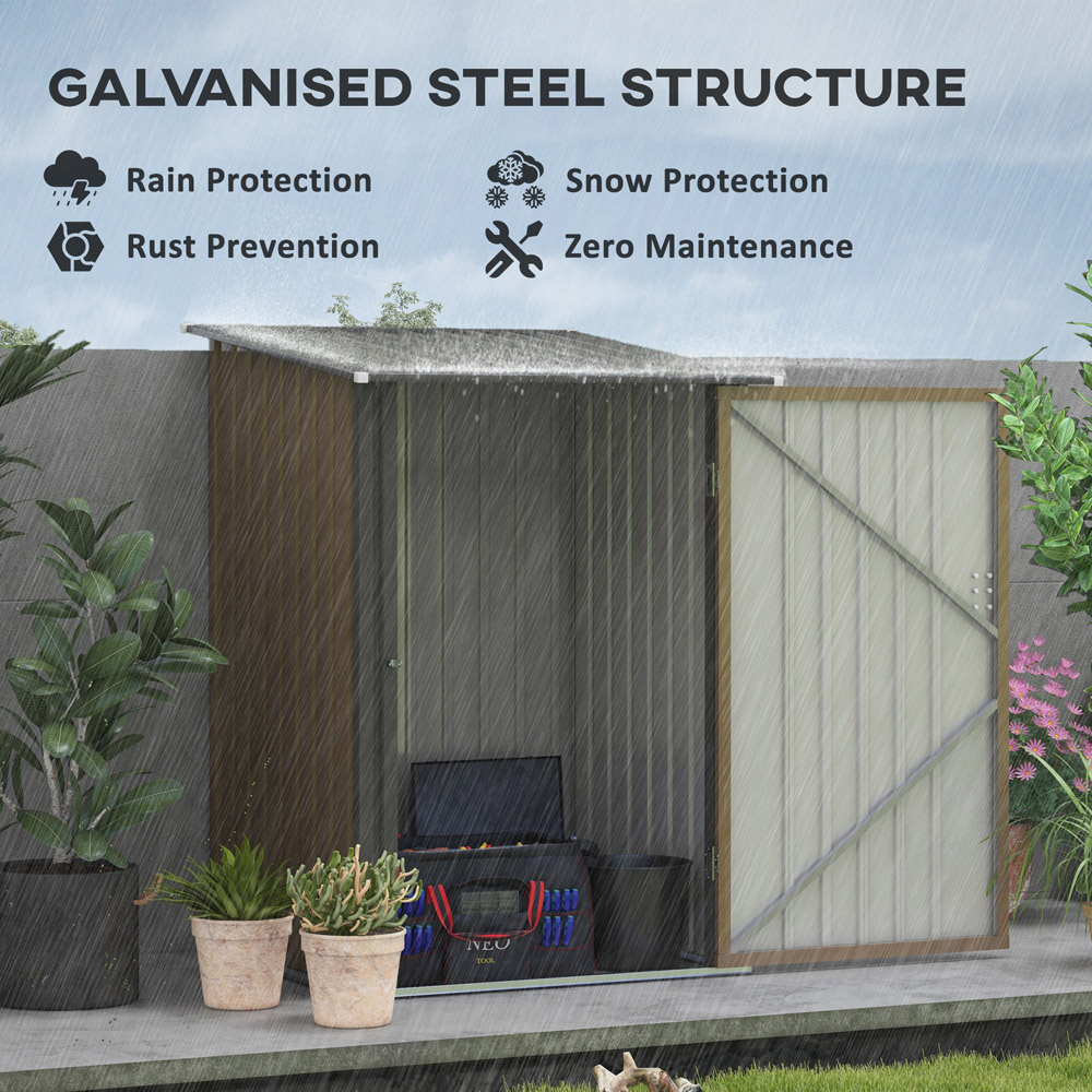 Outsunny 3.1 x 3.2ft Brown Metal Garden Storage Shed with Lockable Door Image 6
