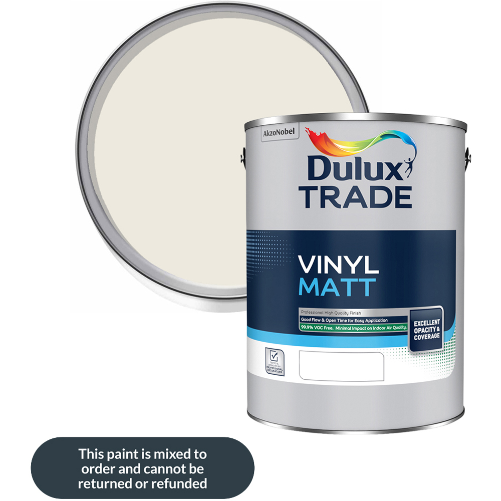 Dulux Trade Grecian White Walls and Ceilings Vinyl Matt Paint 5L Image 1