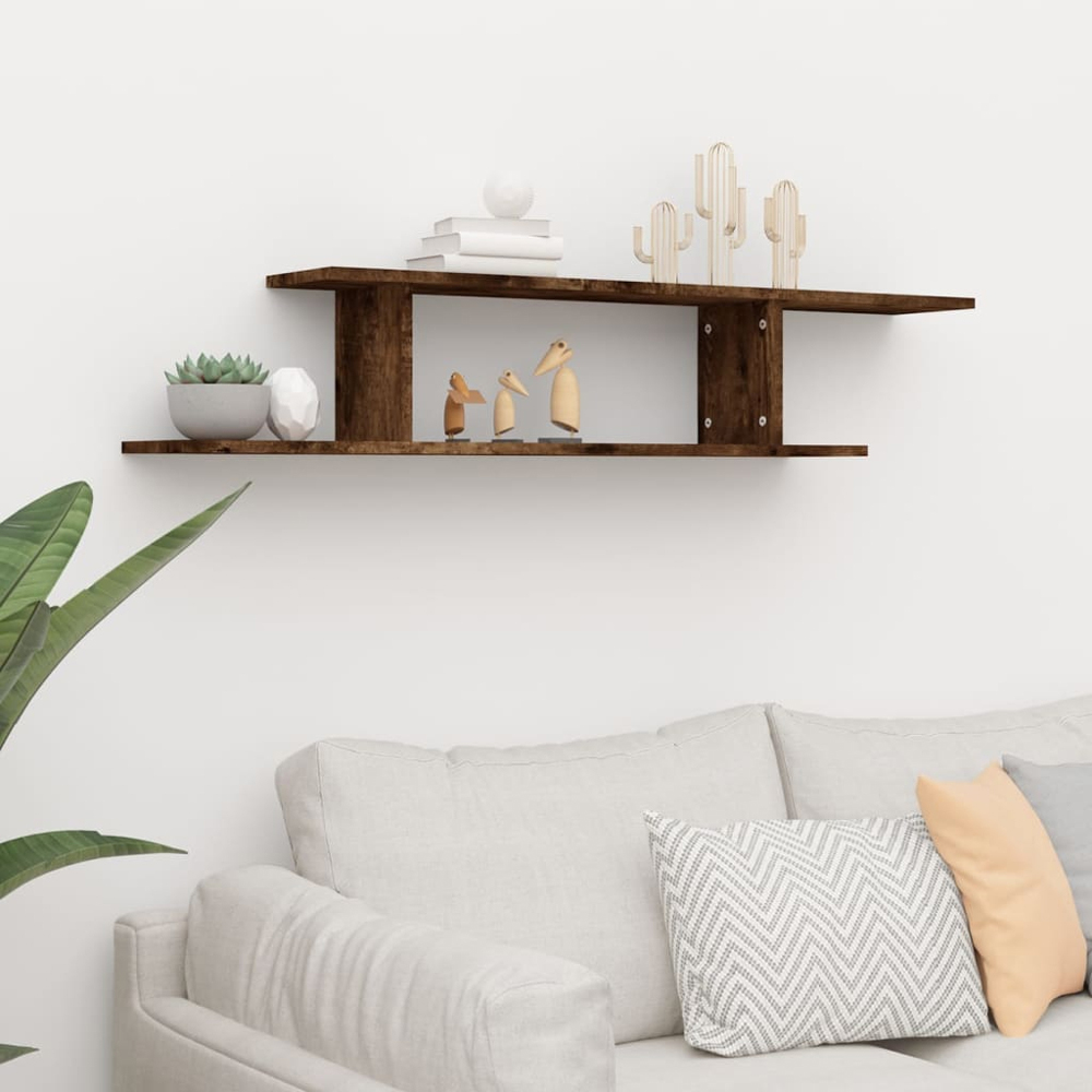 vidaXL 4 Shelf Smoked Oak Wall Mounted TV Shelf Image 2