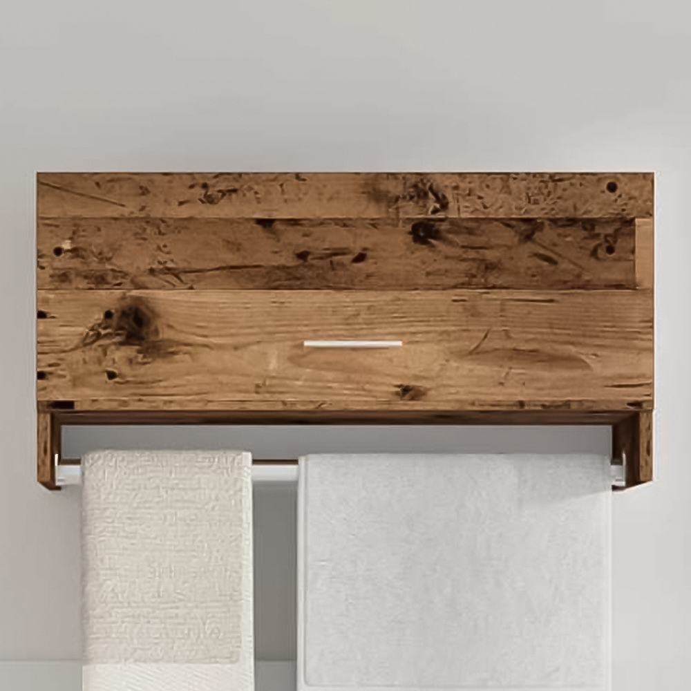 vidaXL Single Drawer Old Wood Wall-Mounted Bathroom Wardrobe with Towel Rail Image 1