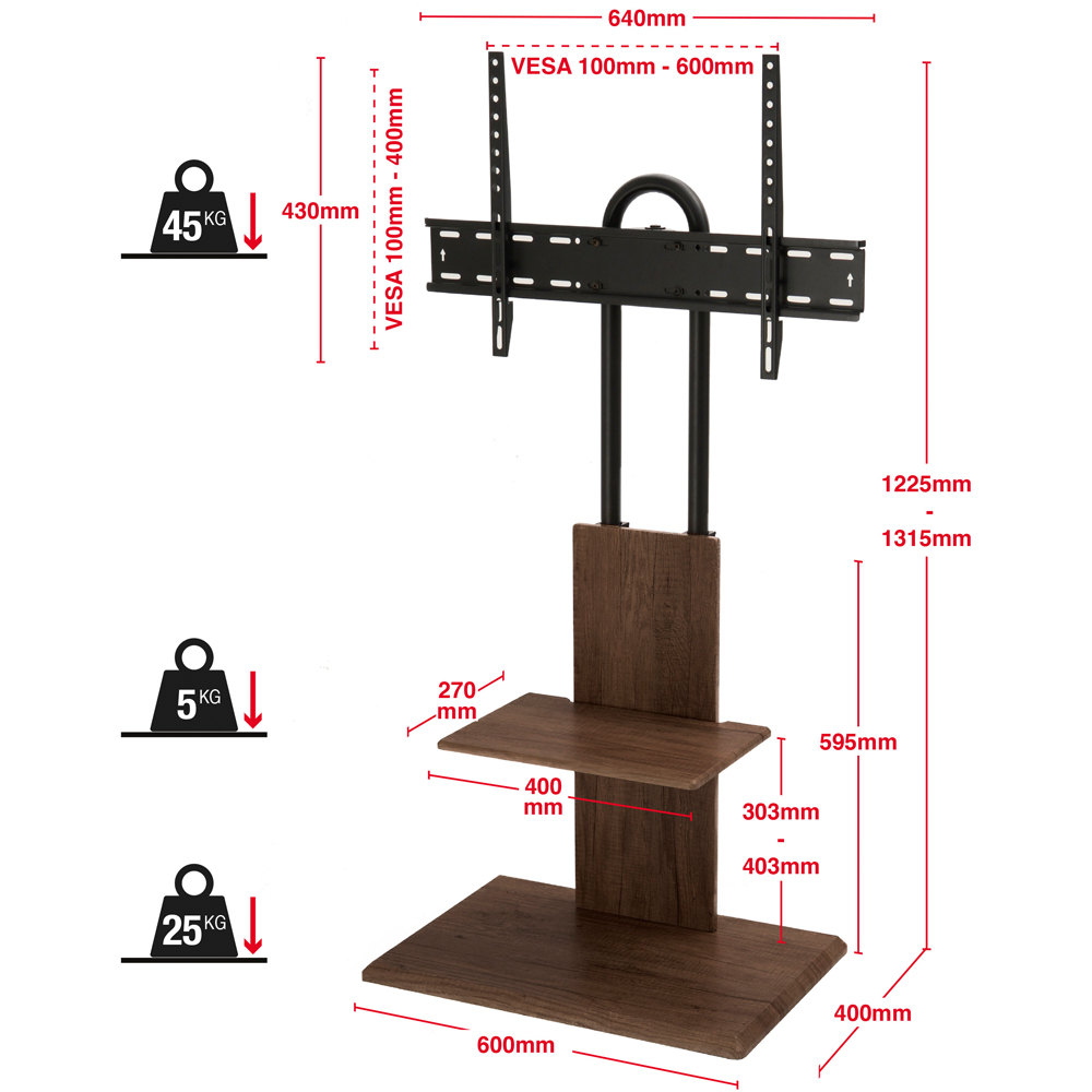 TTAP Walnut Single Shelf Floor Pedestal TV Stand Image 8