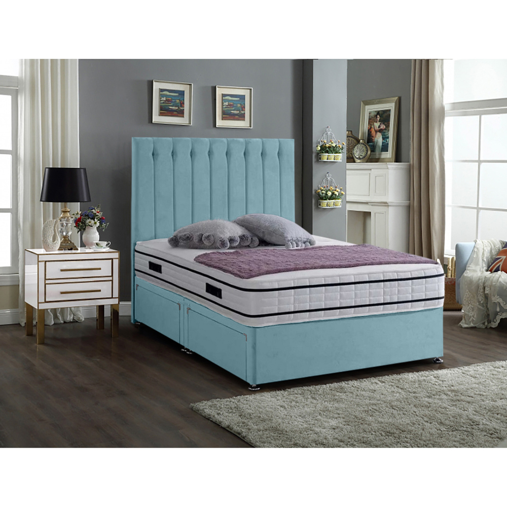 Eleganza Home Snuggler Single Duck Egg Plush Velvet 2 Drawer Divan Bed with Lined Headboard Image 2