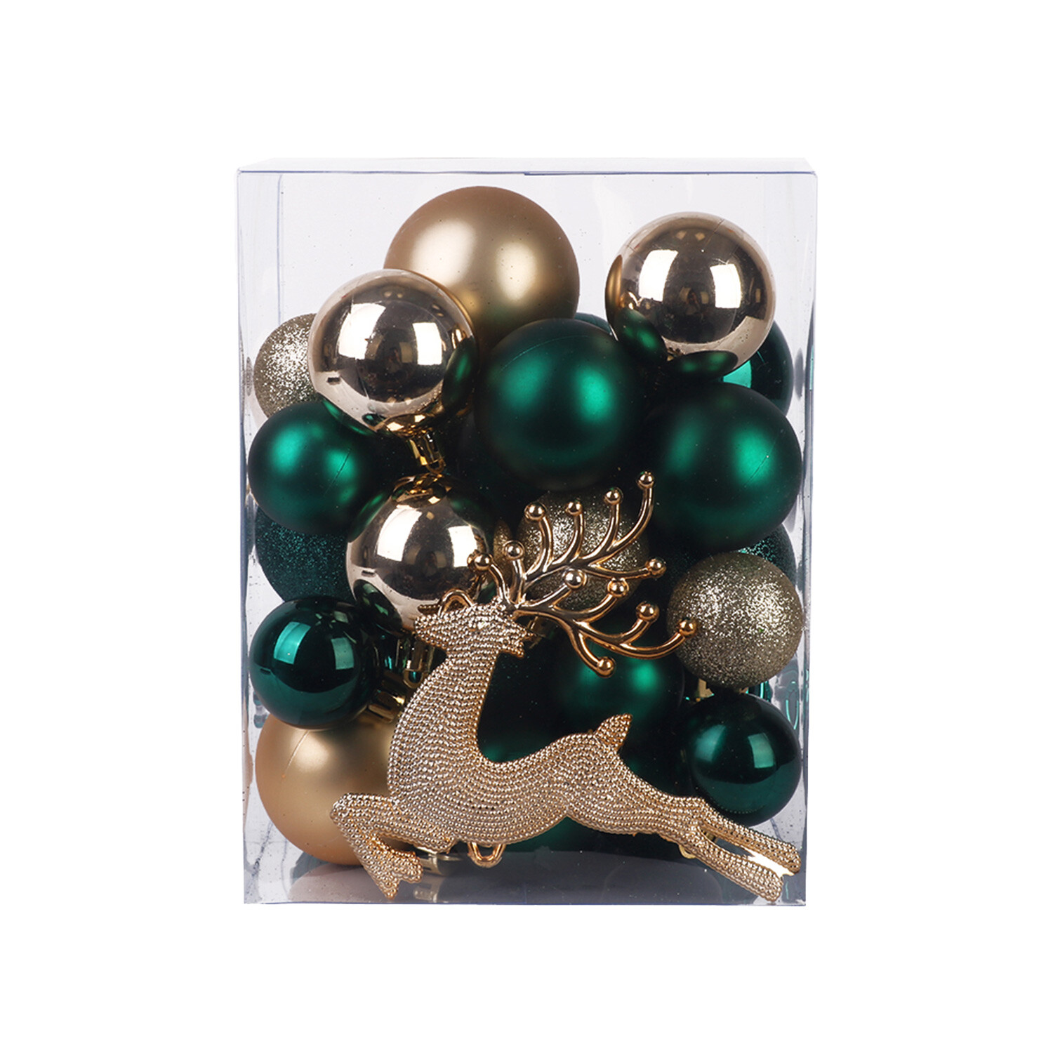 Set of 32 Green and Gold Baubles - Green Image 1