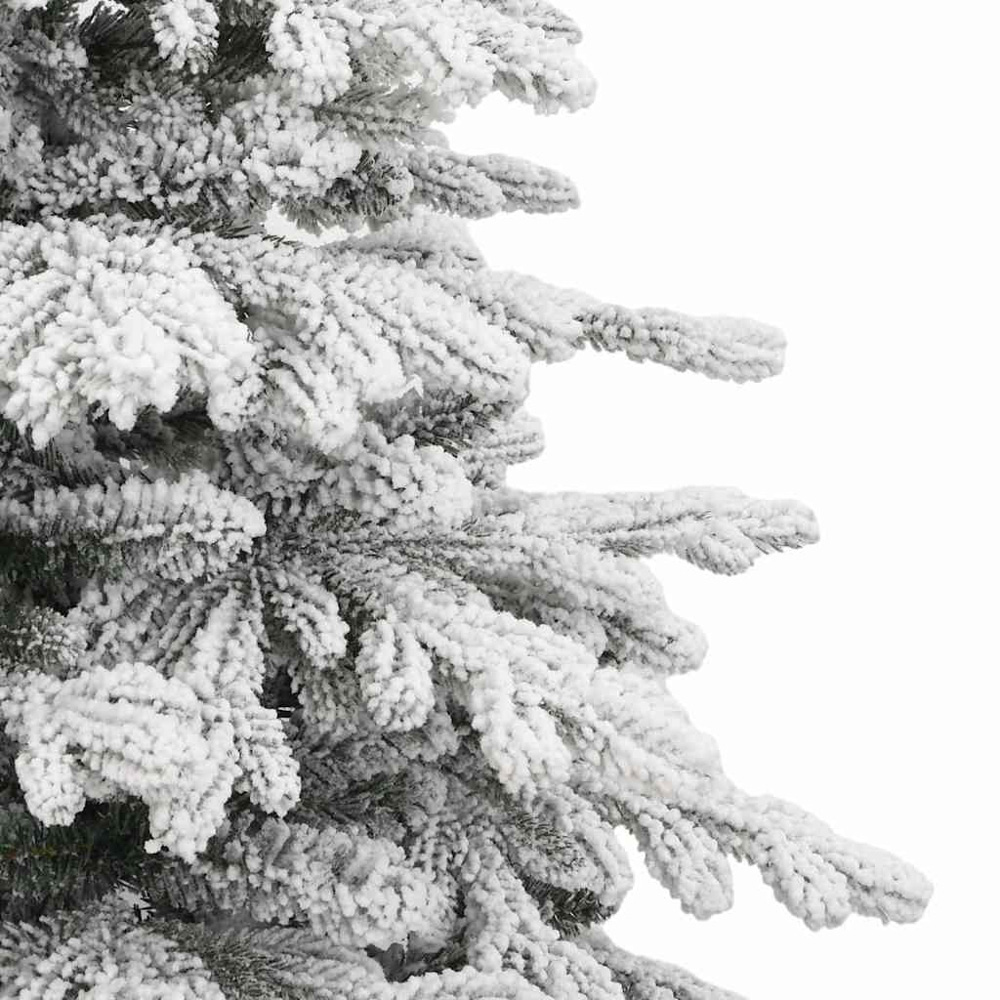 vidaXL Pre-Lit Black Baubles White Artificial Snow Flocked Christmas Tree 7ft Image 7