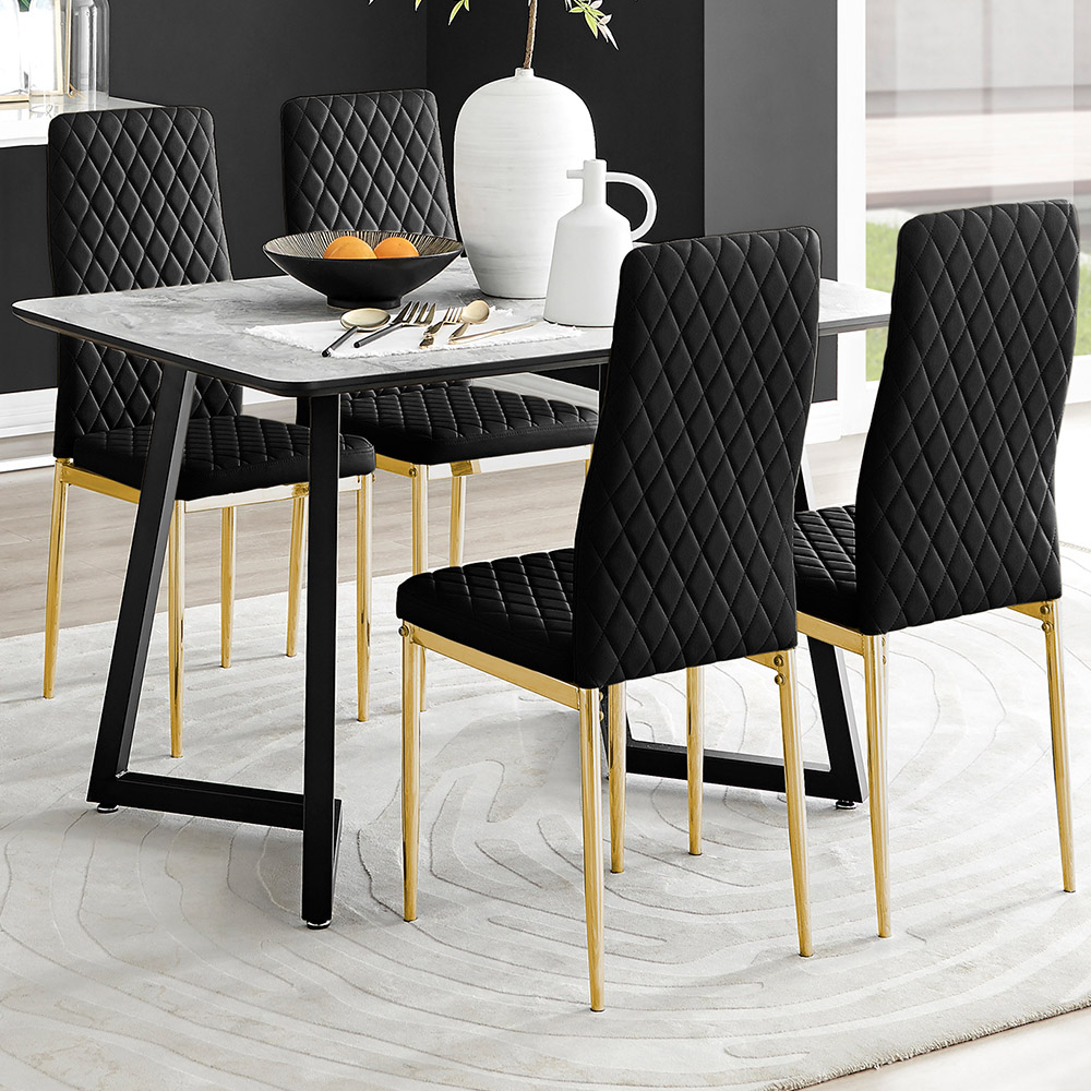 Furniturebox Copeland Valera Marble Effect 4 Seater Dining Set White Black and Gold Image 1