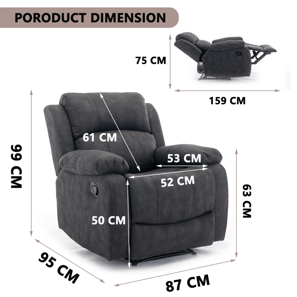 Furniture One Dark Grey Full Fabric Manual Recliner Armchair Image 9