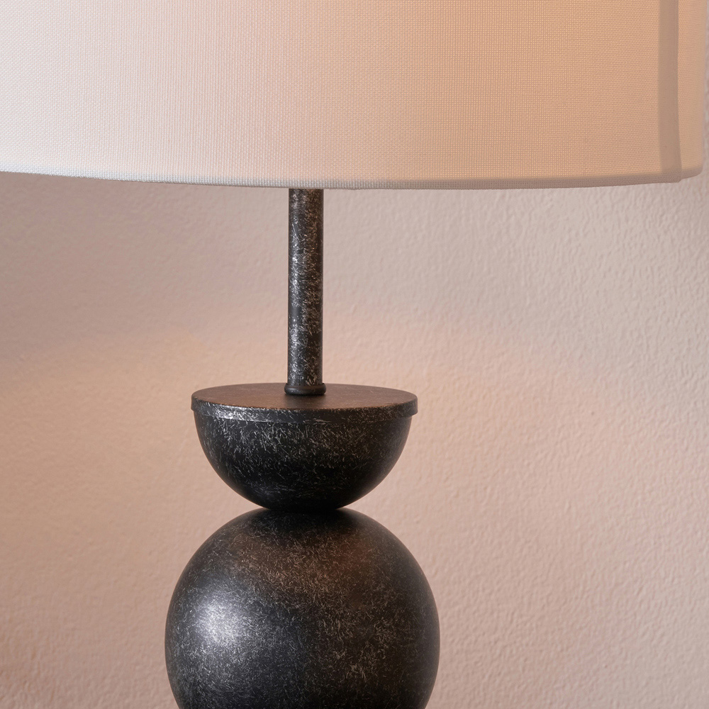Pacific Lifestyle Vala White Textured Fabric Shade Graphite Metal Ball Table Lamp Image 3
