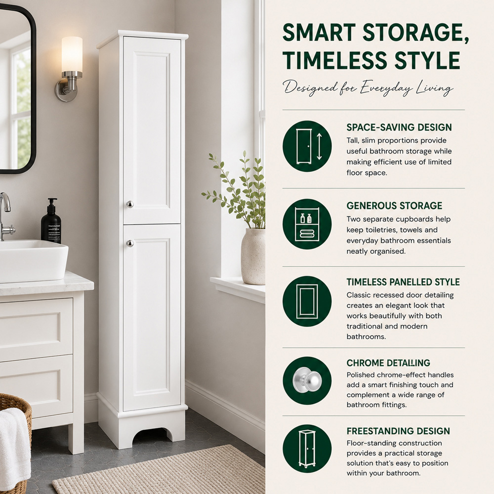 Go Bathrooms Ferris 2 Door Matt Whit Tall Floor Standing Storage Unit Image 5