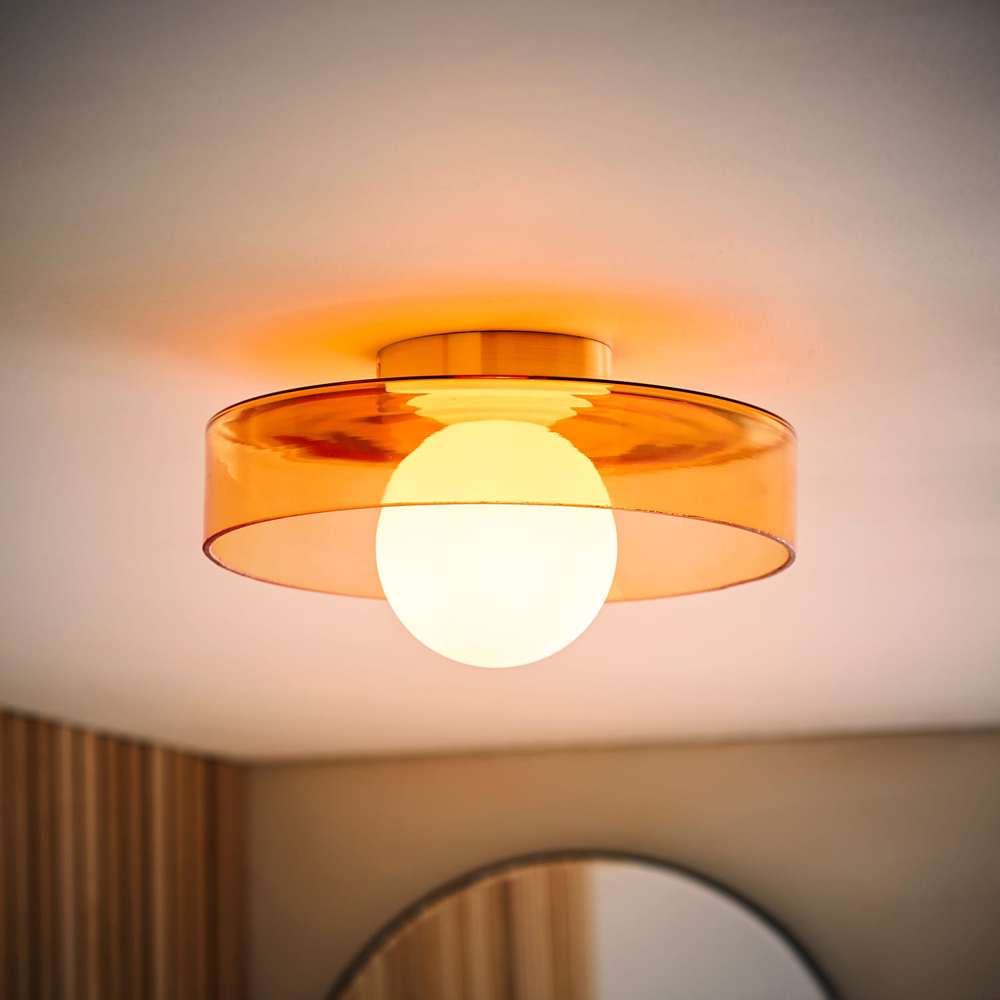 ValueLights Newbury Amber Glass Shade Flush Ceiling Light with Bulb Image 6