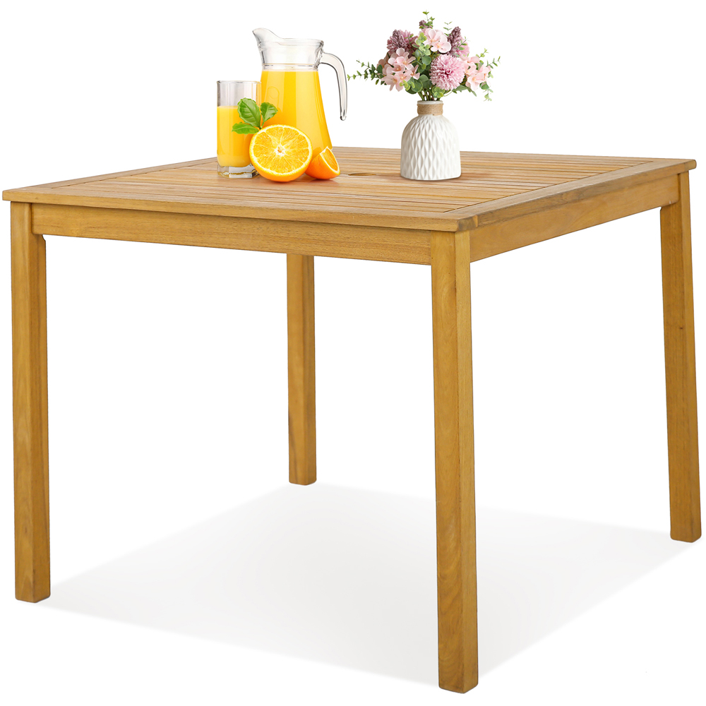 Costway 4 Seater Square Wooden Dining Table with Umbrella Hole Image 3