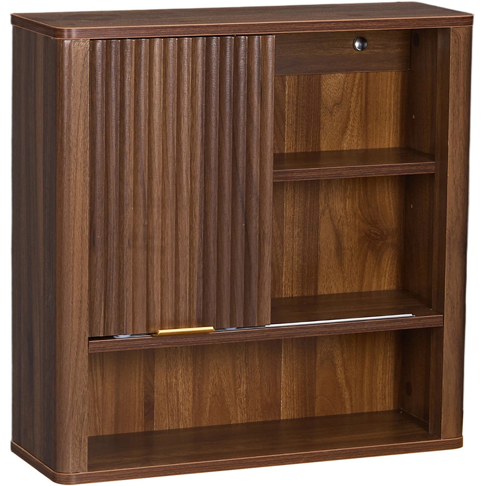 Living and Home Single Door 3 Shelf Walnut Wooden Wall-Mounted Bathroom Cabinet Image 2
