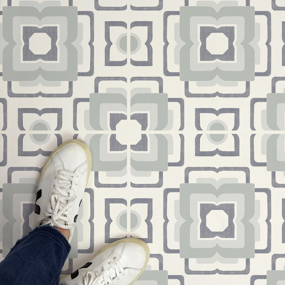 Floorpops Teal and Grey Posey Peel and Stick Floor Tile 30.48 x 30.48cm 10 Pack Image 4