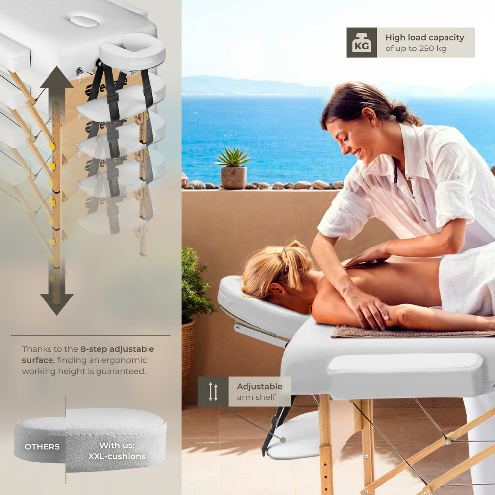 tectake White 3 Zone Somwang Massage Table with Headrest Armrests Footrest and Bolster Set Image 4