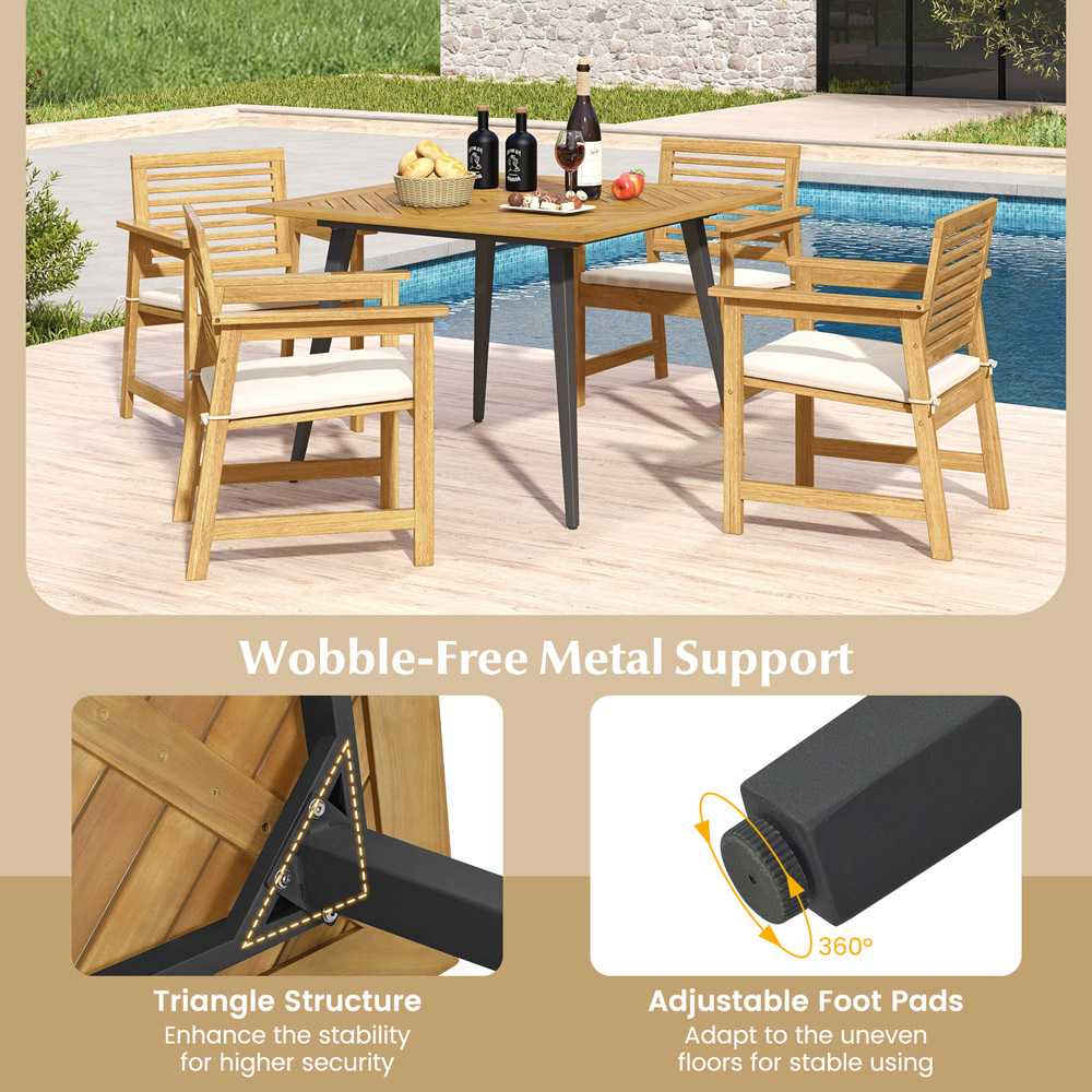 Costway 4 Seater Wooden Patio Table with Metal Legs Image 8