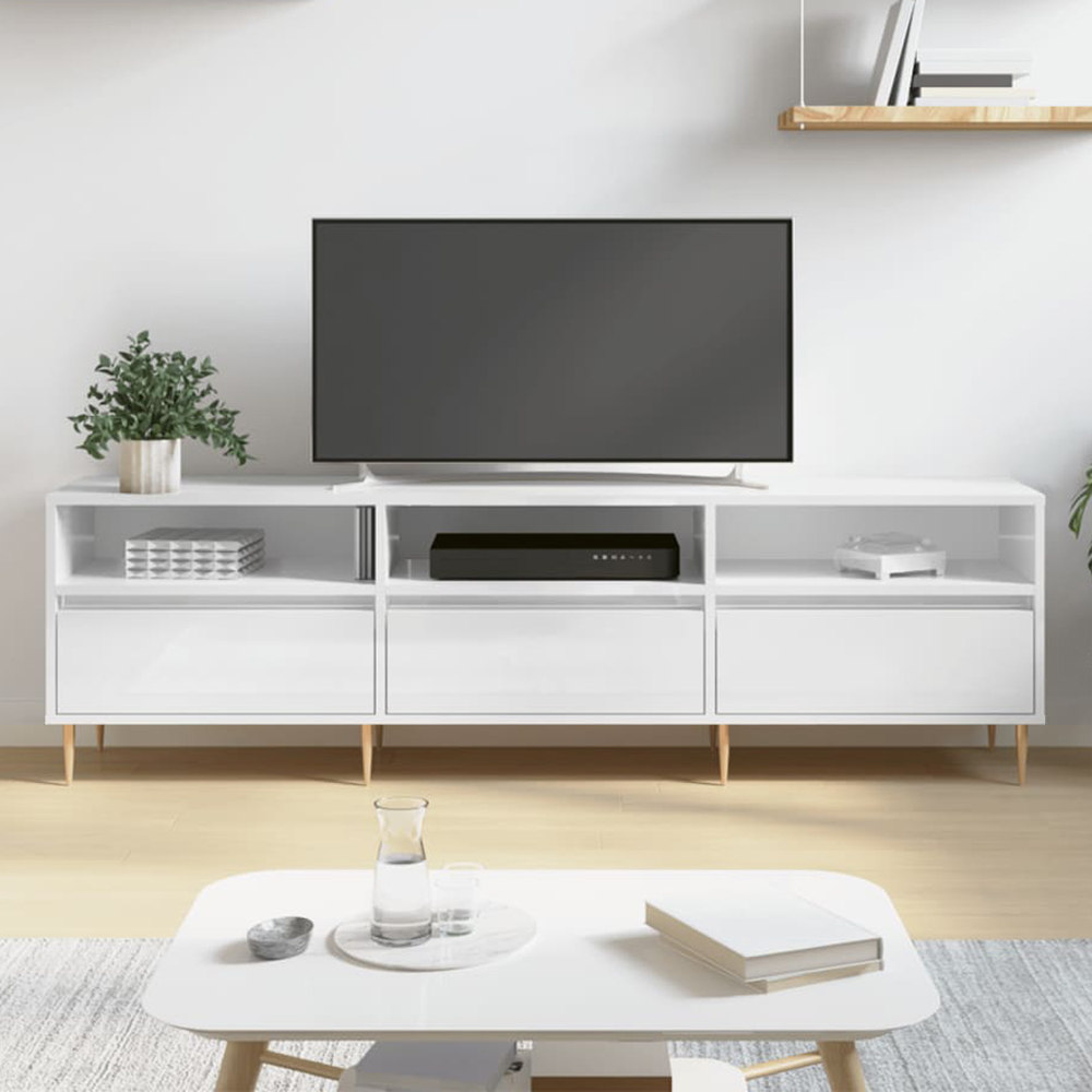 vidaXL 3 Door 3 Shelf High Gloss White TV Cabinet Image 1