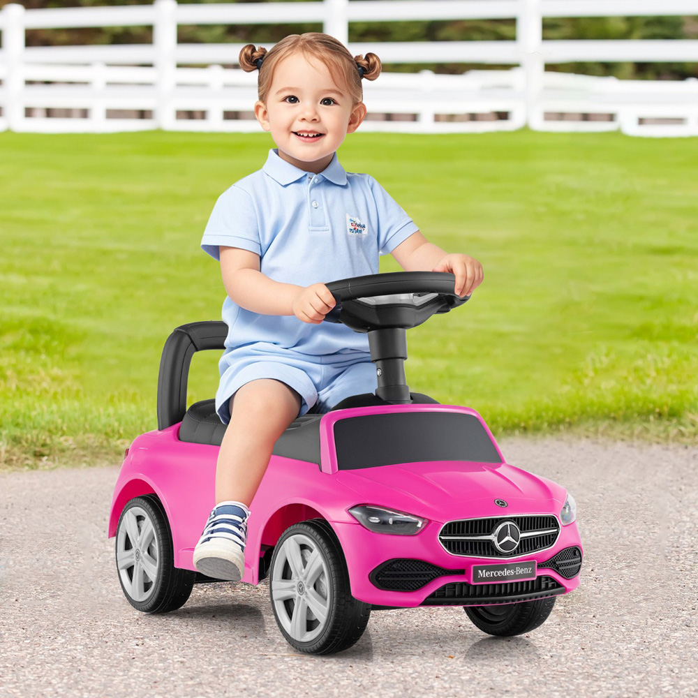 Costway Kids Pink Licensed Mercedes Benz Ride On Sliding Car with Horn and Engine Sound Image 2