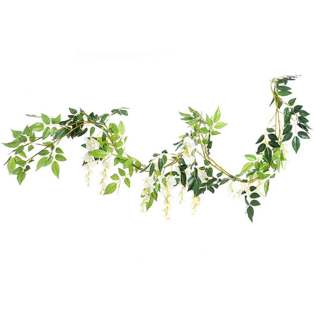 Living and Home Green and White Artificial Wisteria Hanging Garland 200cm 2 Pack Image 3