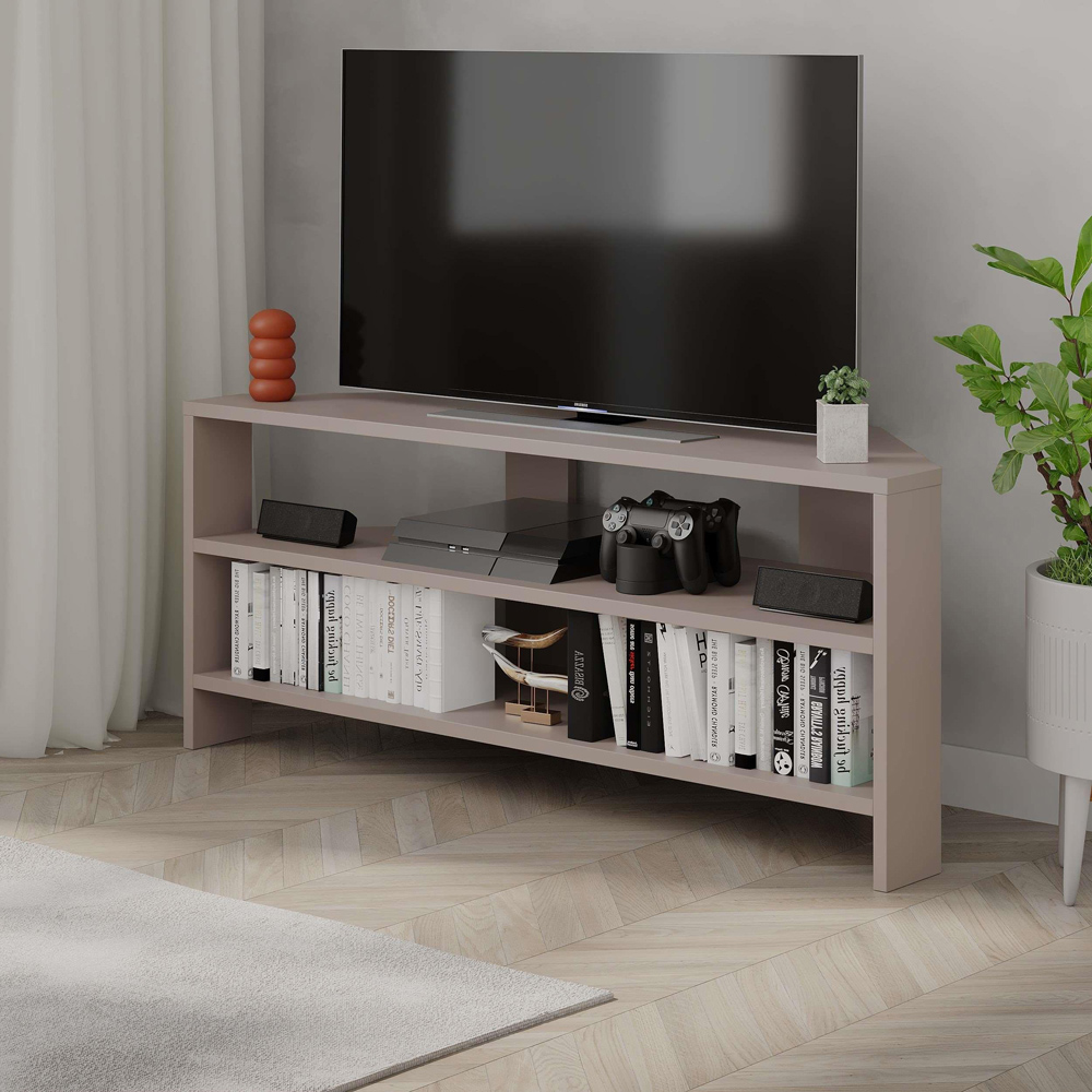 Decortie Thales 2 Shelf Mocha Grey Modern Corner TV Unit Image 6