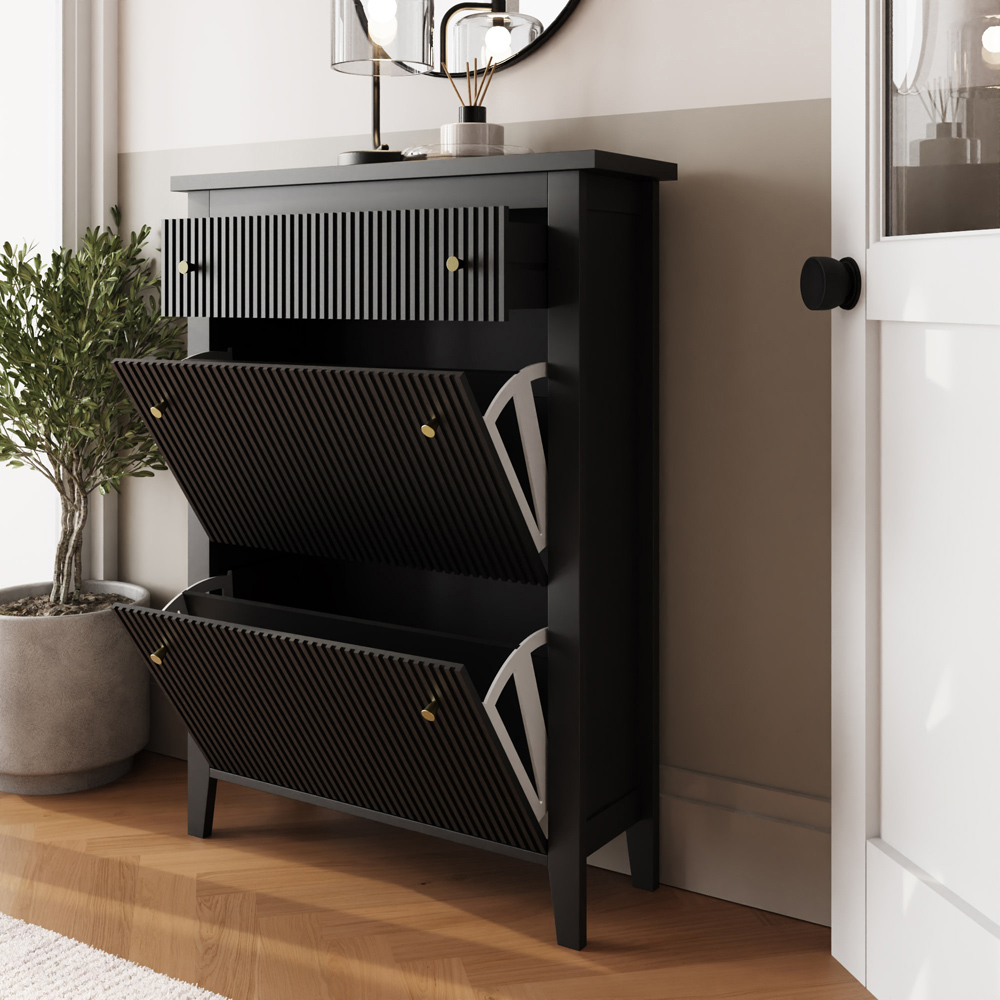 GFW Garrucha 2 Door Single Drawer Black Deluxe Shoe Cabinet Image 3