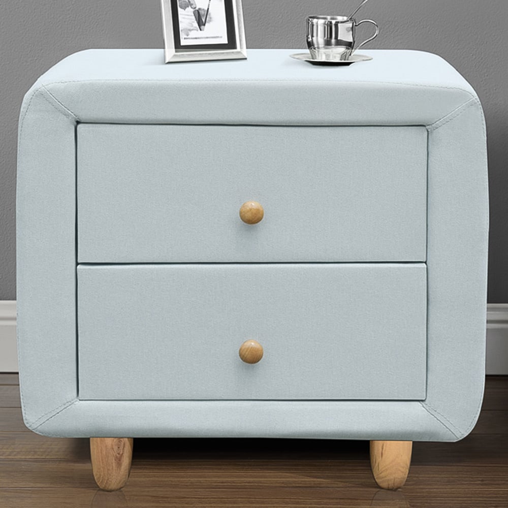 Brooklyn 2 Drawer Blue Linen Bedside Table Image 1