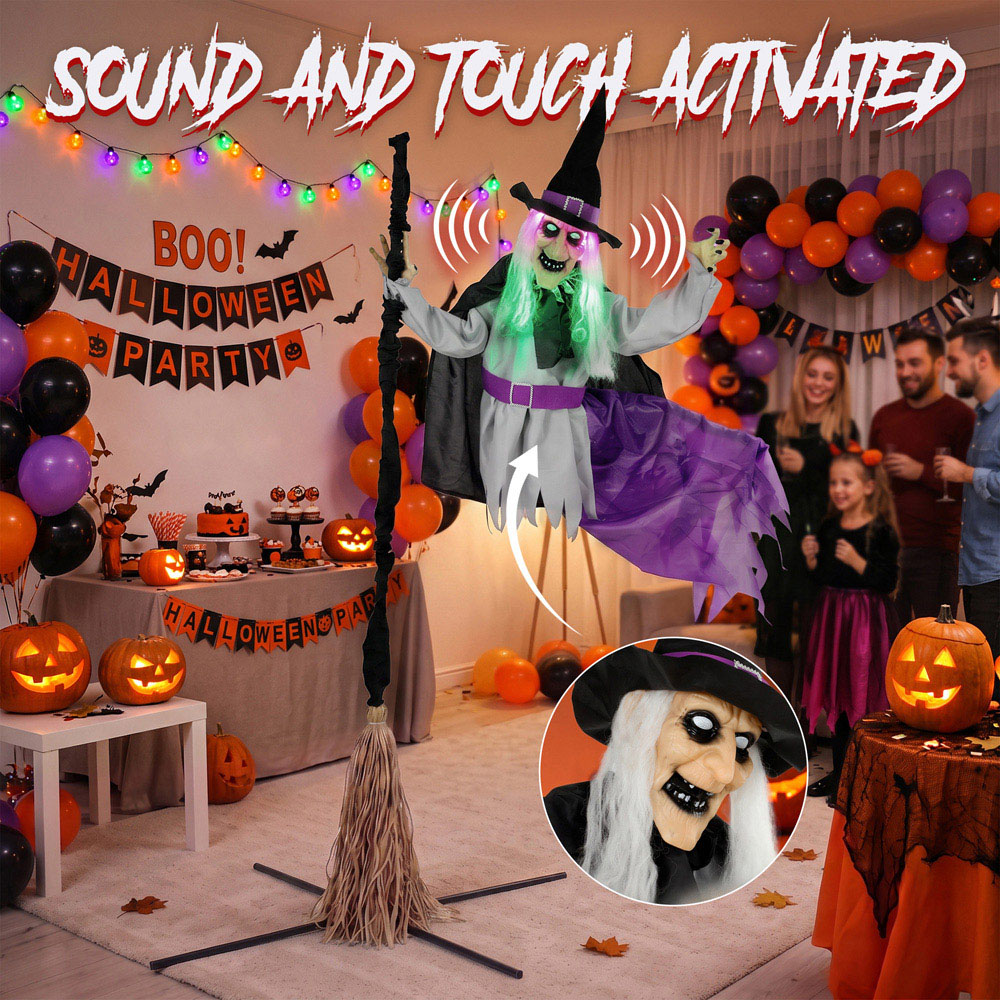HOMCOM Light Up Life-Size Animated Scary Witch Halloween Decoration 6.5ft Image 5