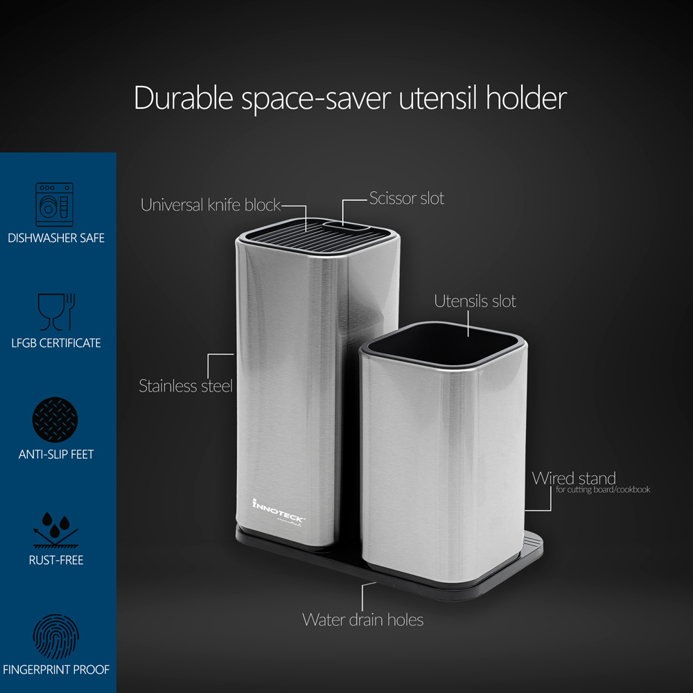 Innoteck Essentials 3 in 1 Stainless Steel Utensil Holder Image 5