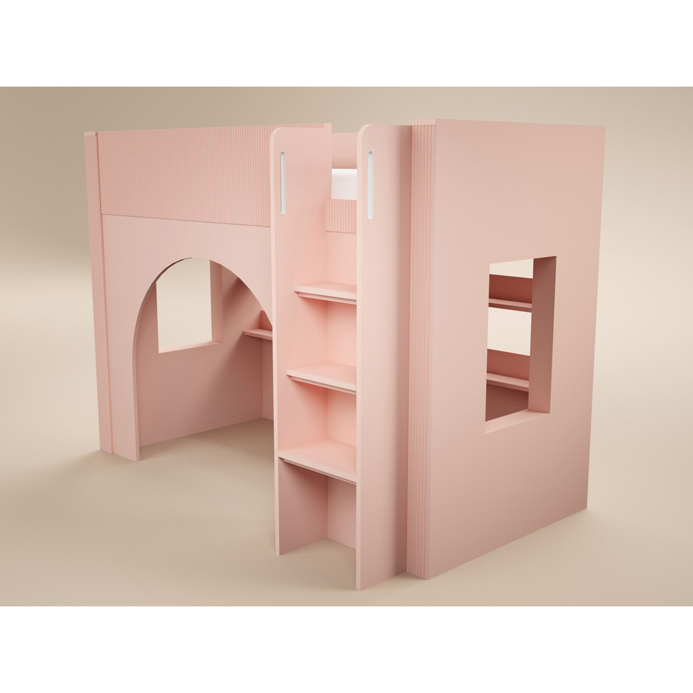 Flair Kaska Single Pink Ribbed Panel Mid Sleeper Bed Image 2