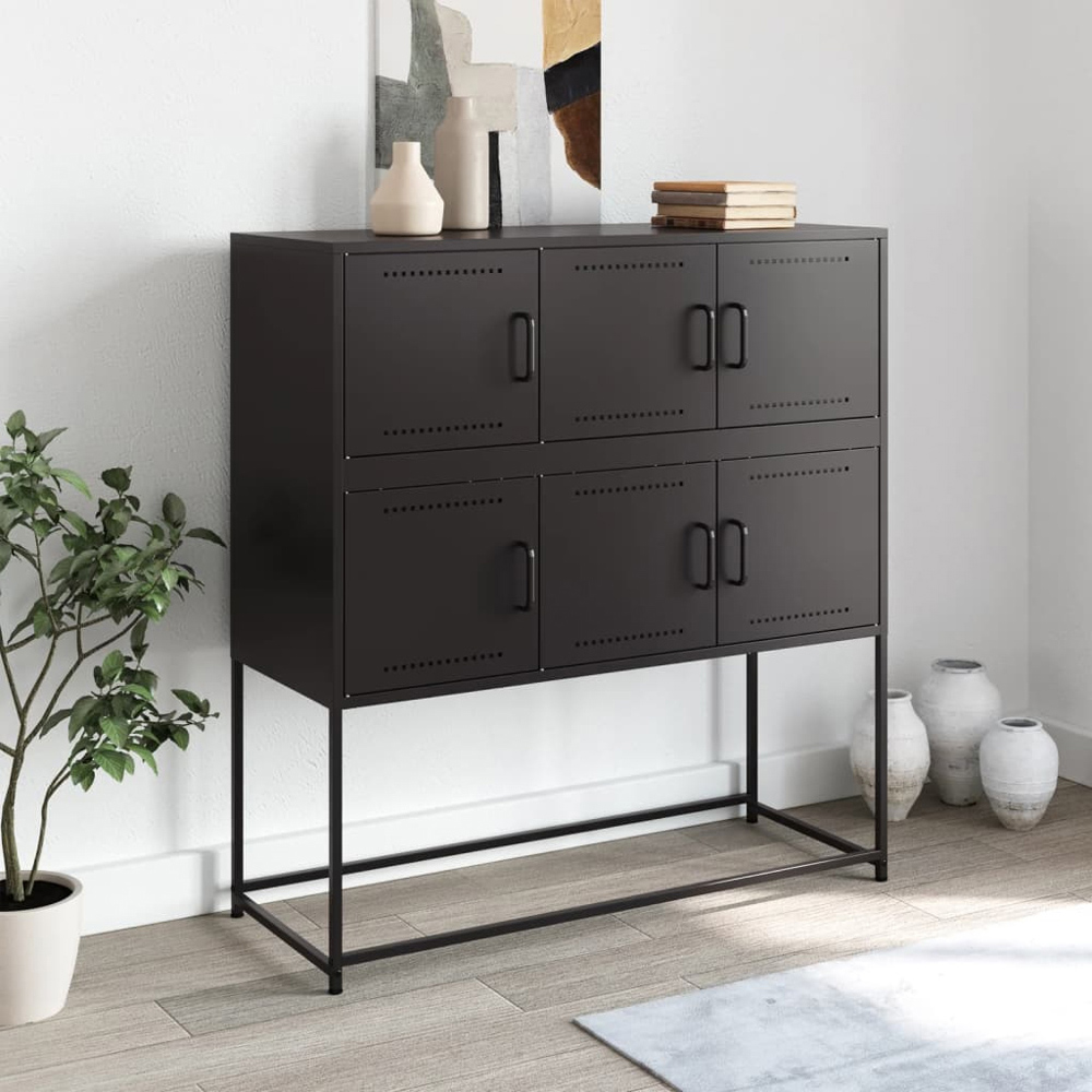 vidaXL 6 Door Black Metal Sideboard Image 9