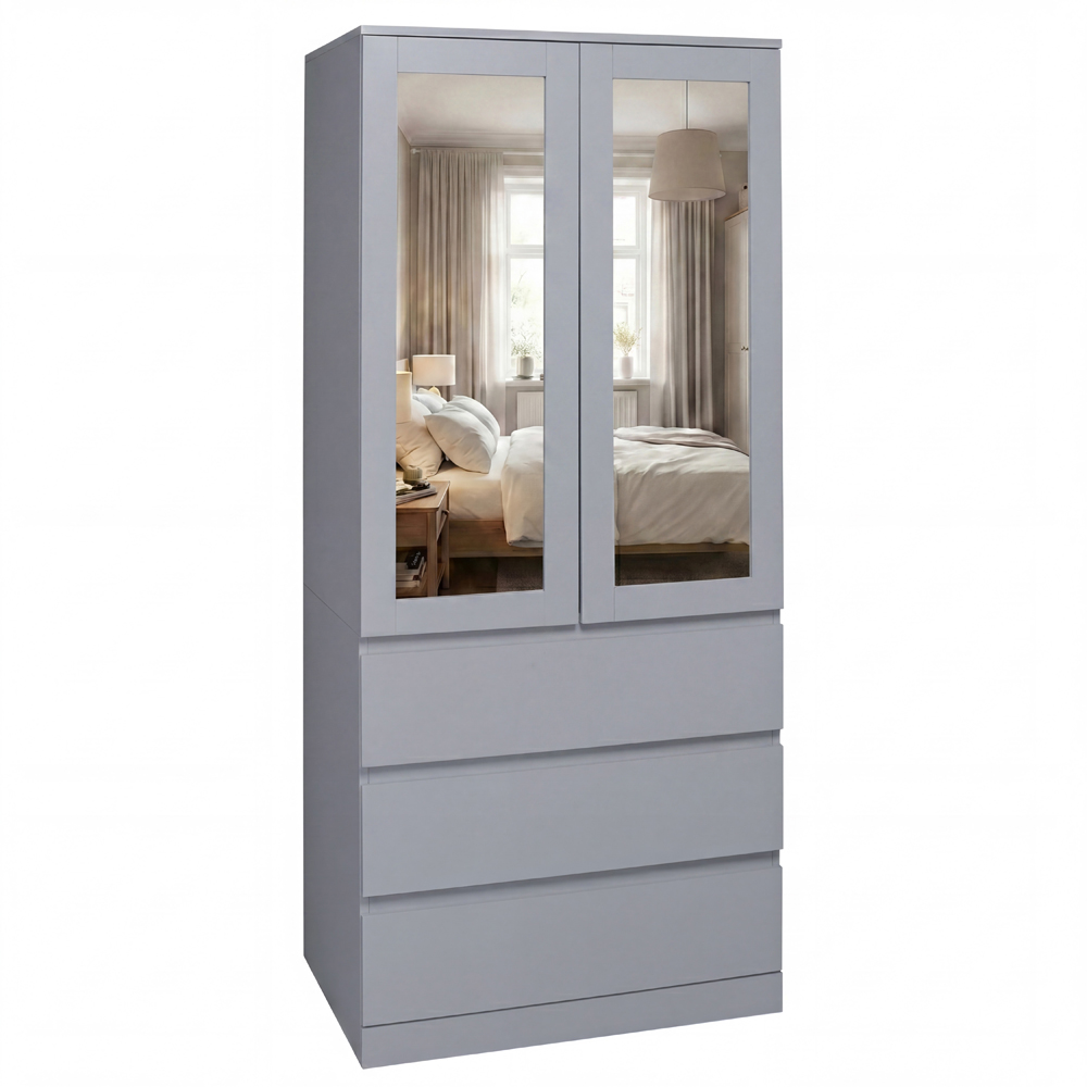 VIDA DESIGNS Denver 2 Door 3 Drawer Grey Mirrored Wardrobe Image 2